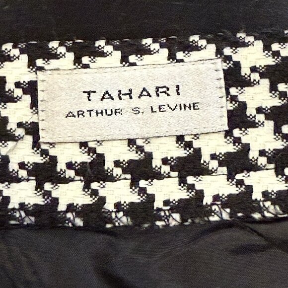 Tahari Houndstooth Fringe Black White Faux Wrap Knee Length Womens Skirt Size 16 - Picture 6 of 9